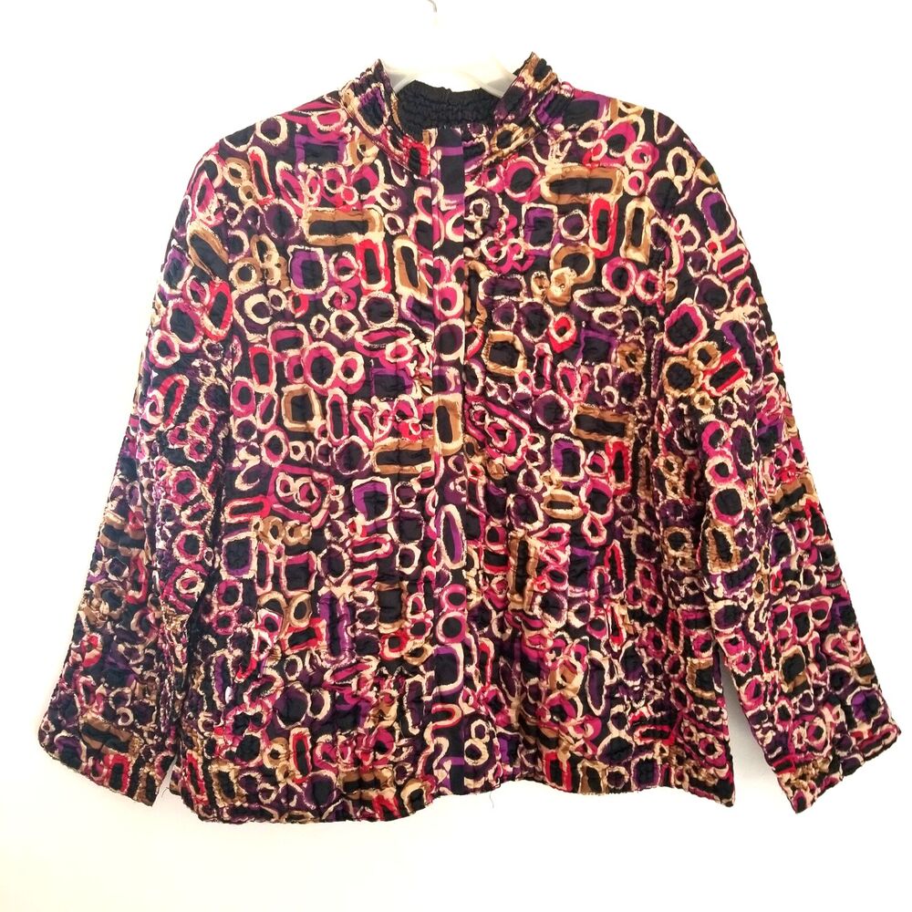 Ruby Rd Quilted Jacket Womens 2X Purple Geometric Full Zip Lightweight Coat